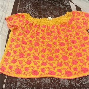 Vibrant Yellow Blouse with Pink Embroidery